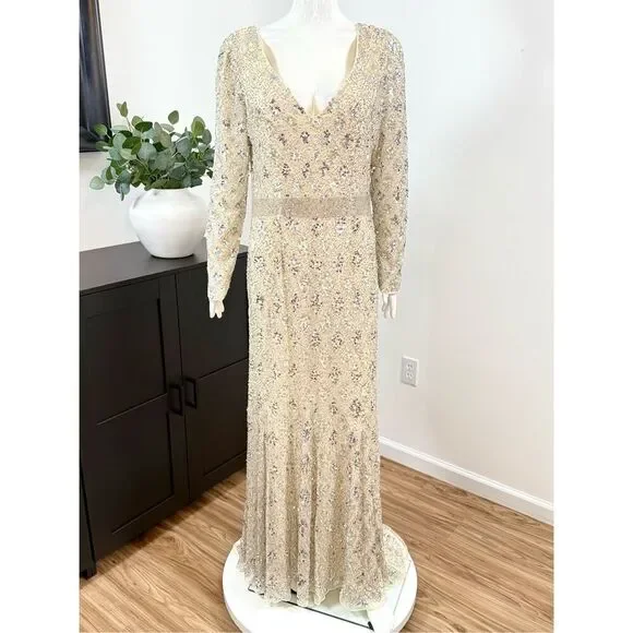 mac duggal womens lace embellished evening dress Mac Duggal Women's Sheer Top Embellished Mermaid Gown